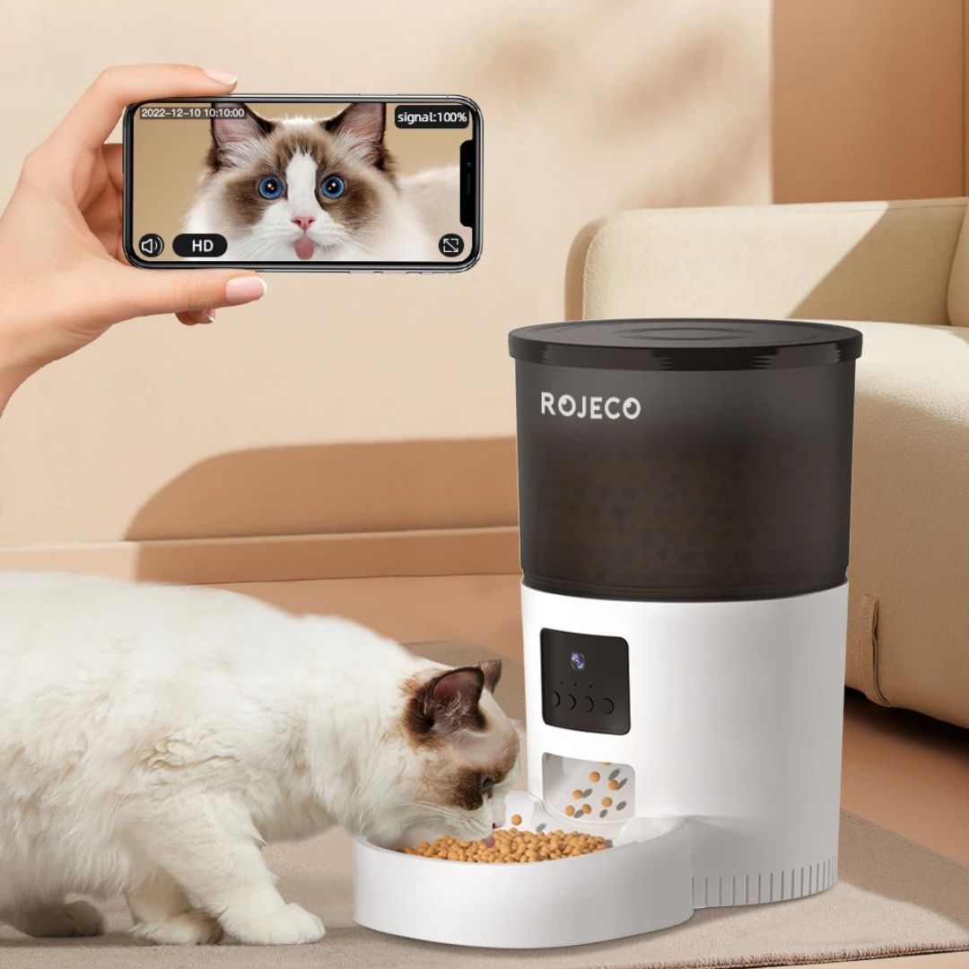 Comedero para Gatos Automático con Cámara de Video - Rojeco