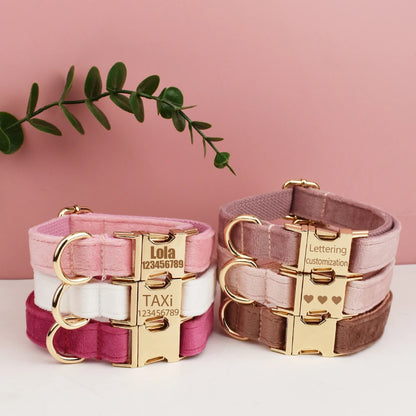 Velvet Collar Free Engrave Dog Collar Leash for Medium Big Pet Necklace Dog Accessories Dog Collars